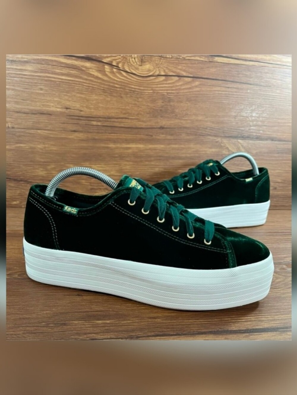 Keds Women's Velvet Platform Sneaker in Dark Green